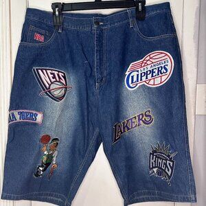Vintage NBA Unk Denim Shorts Embroidered Patch Jean Shorts Sz 42